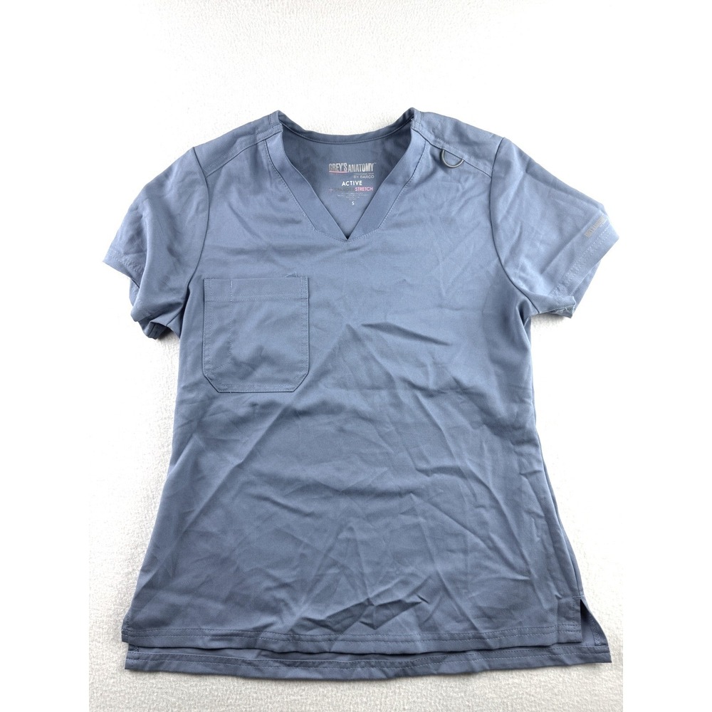 Greys Anatomy by Barco Active Blue V-Neck Scrub Top Spandex Stretch Womens Small